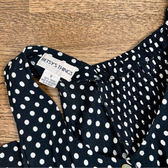 Vintage black and White Polka Dot button front midi Dress - Picture 5 of 5